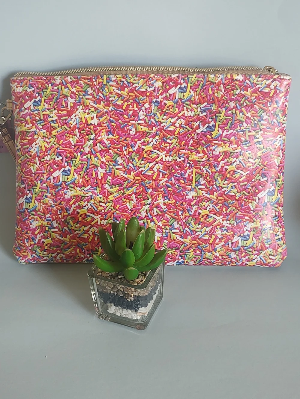 Sprinkle Print Pink Wristlet Clutch